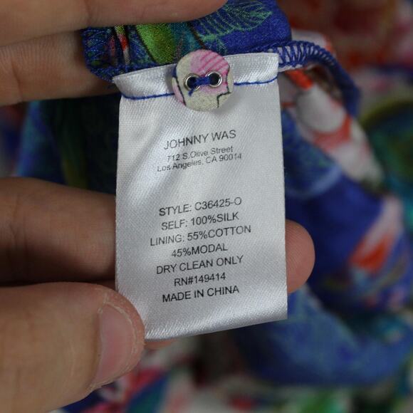 Johnny Was Dress Large Tiered Maxi Victoria Scarf Blue Silk Floral Boho Artsy - Picture 11 of 14